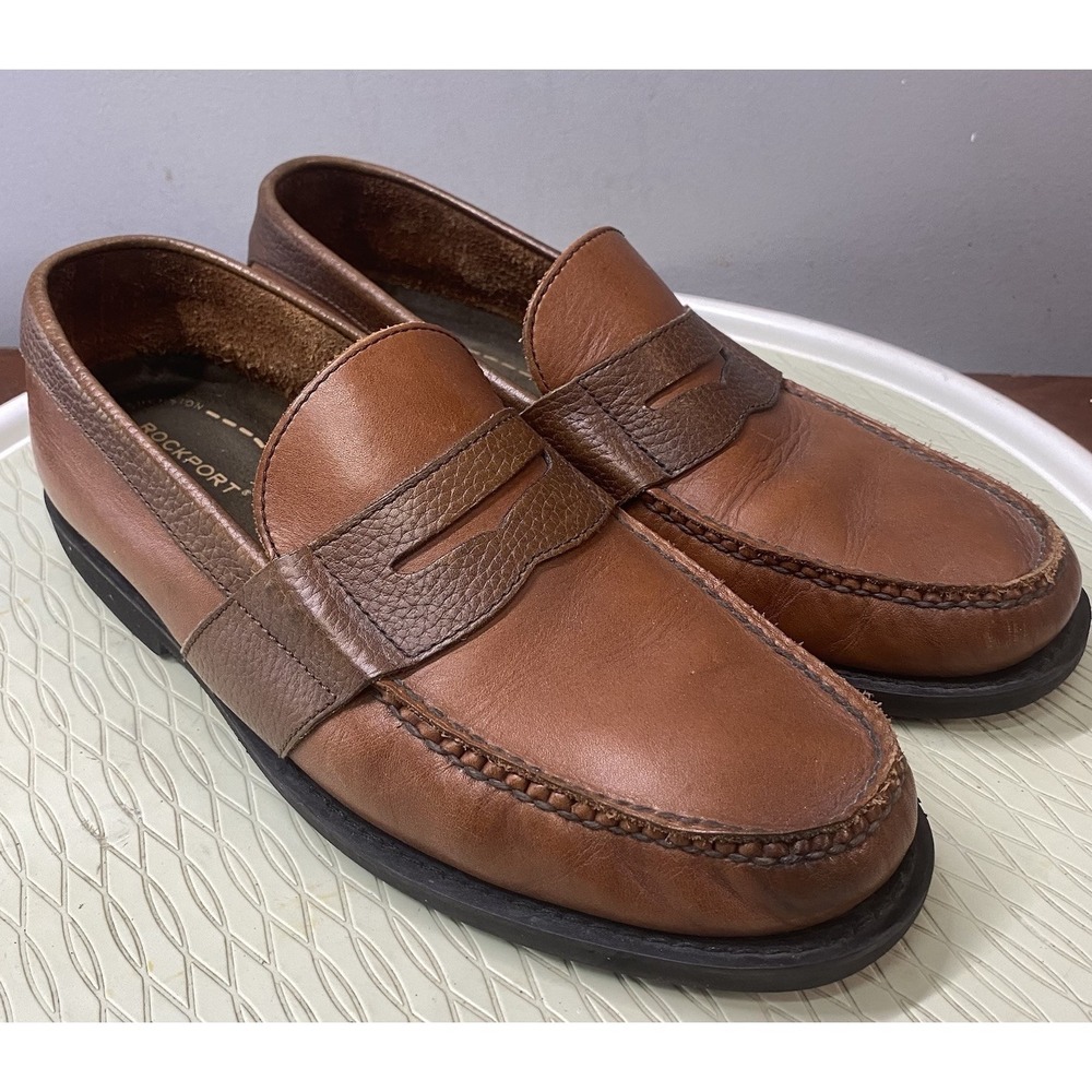 Rockport Men's Leather Driving Shoes Penny Loafer Brown Dress Shoes Sz. 12M
